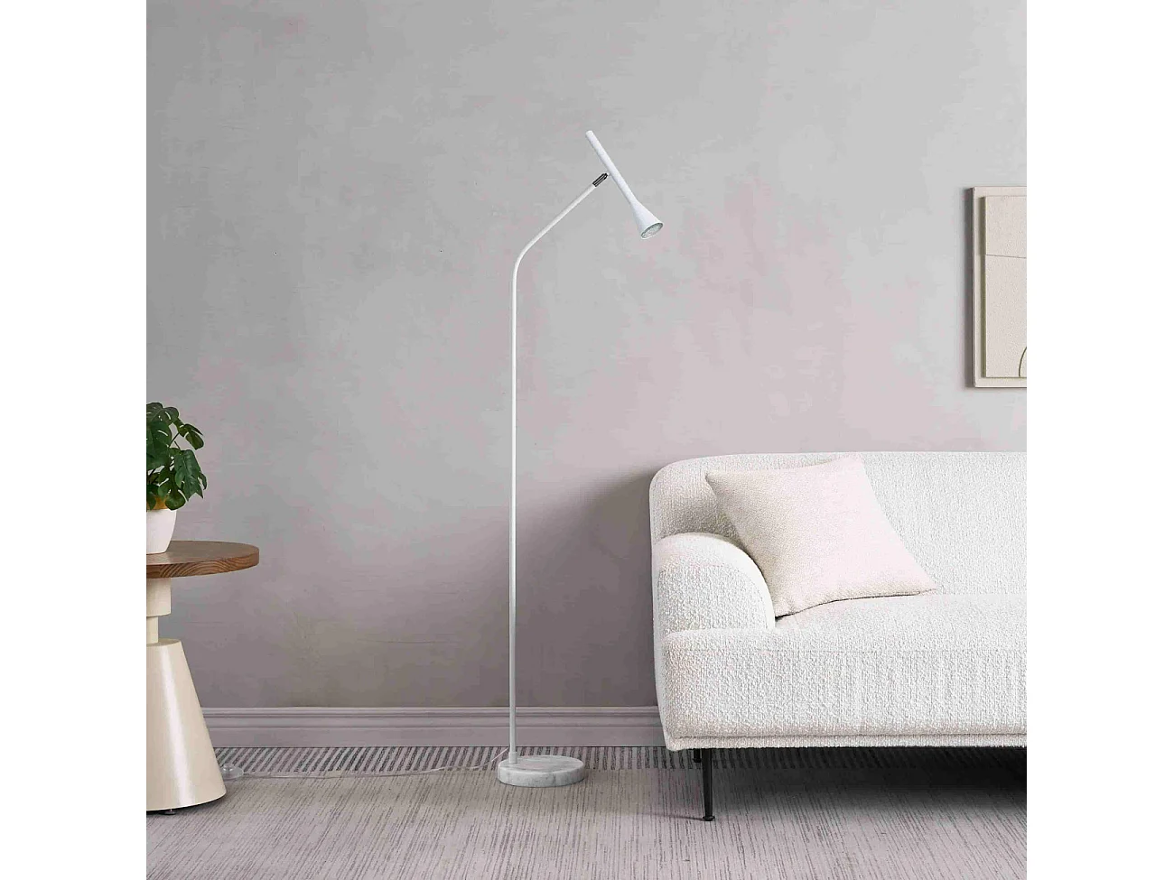 Lampadaire blanc liseuse conique et socle en marbre - Holen