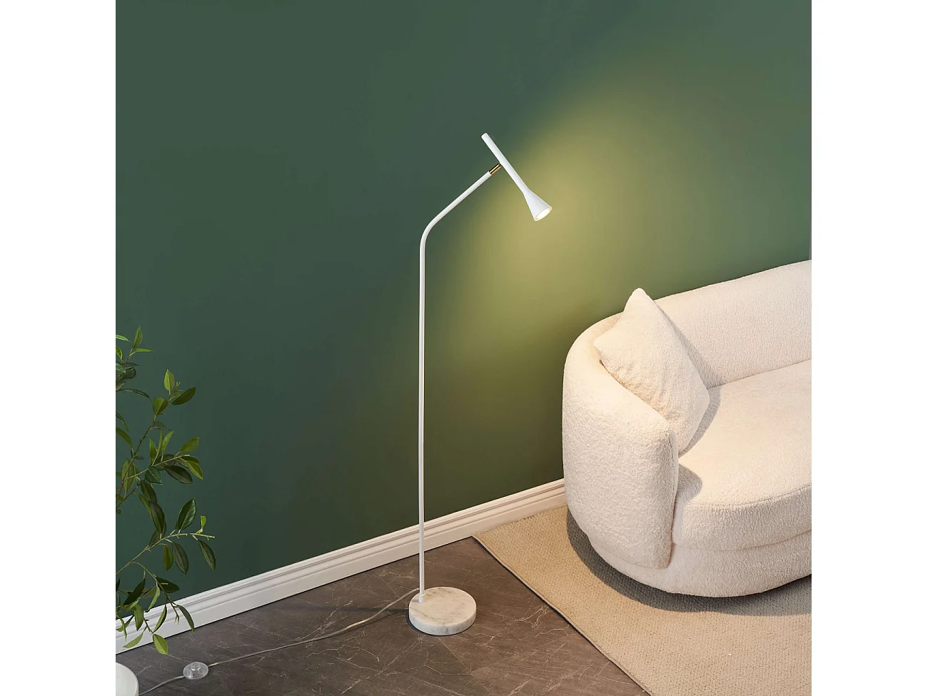 Lampadaire blanc liseuse conique et socle en marbre - Holen