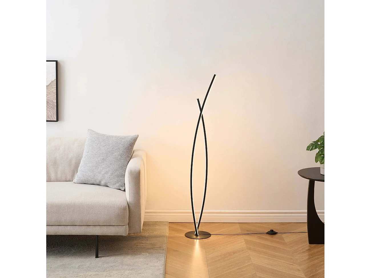 Lampadaire noir dimmable avec bras LED entrelacés - Elzo