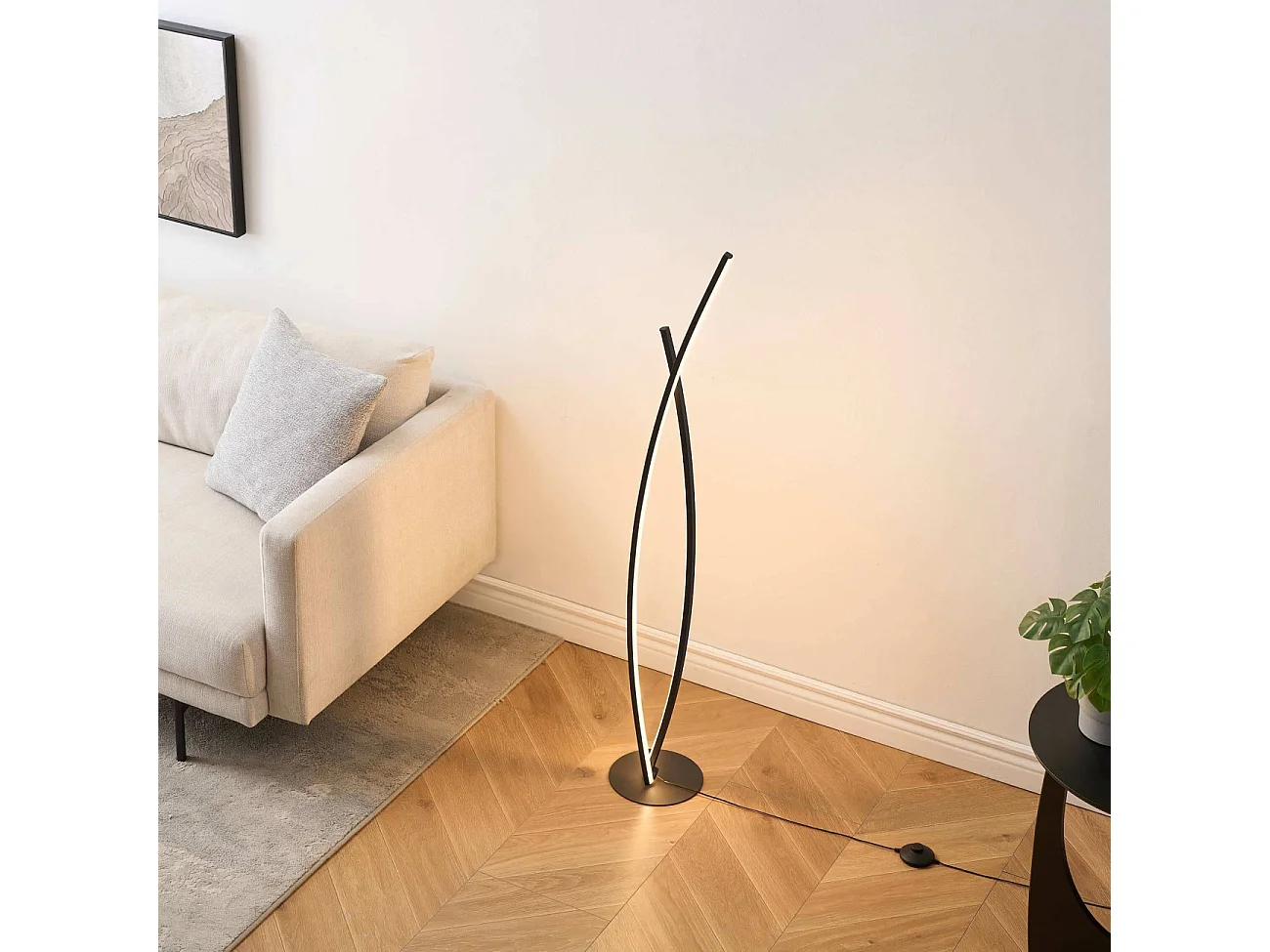 Lampadaire noir dimmable avec bras LED entrelacés - Elzo