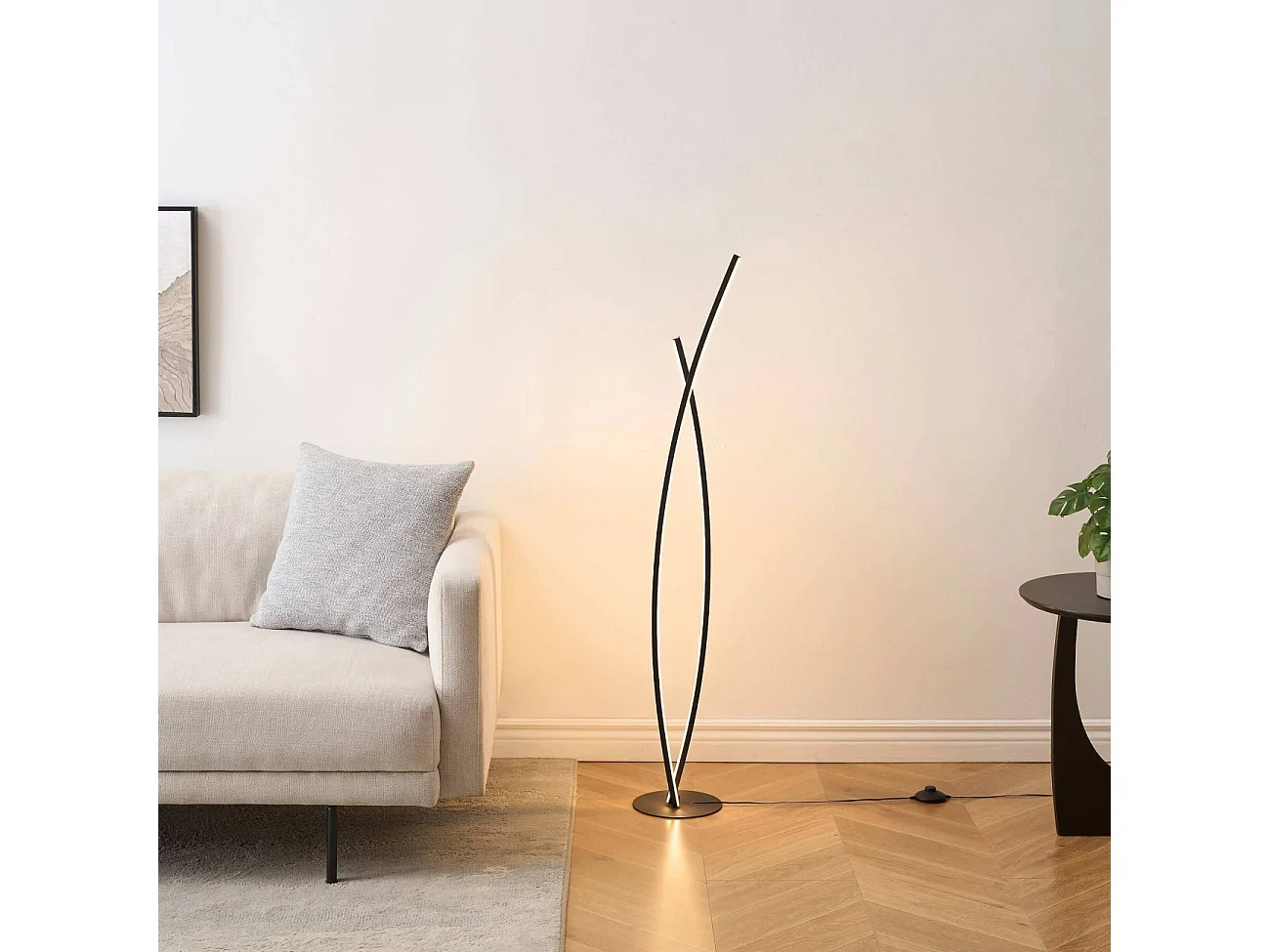 Lampadaire noir dimmable avec bras LED entrelacés - Elzo