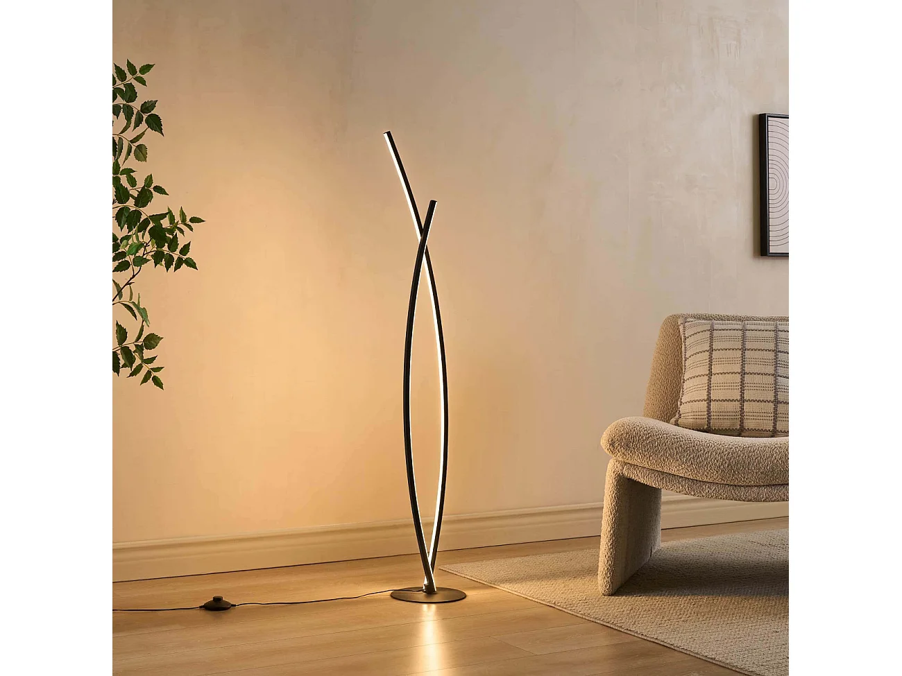 Lampadaire noir dimmable avec bras LED entrelacés - Elzo