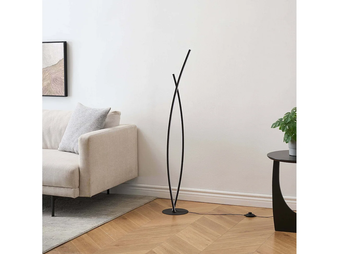 Lampadaire noir dimmable avec bras LED entrelacés - Elzo