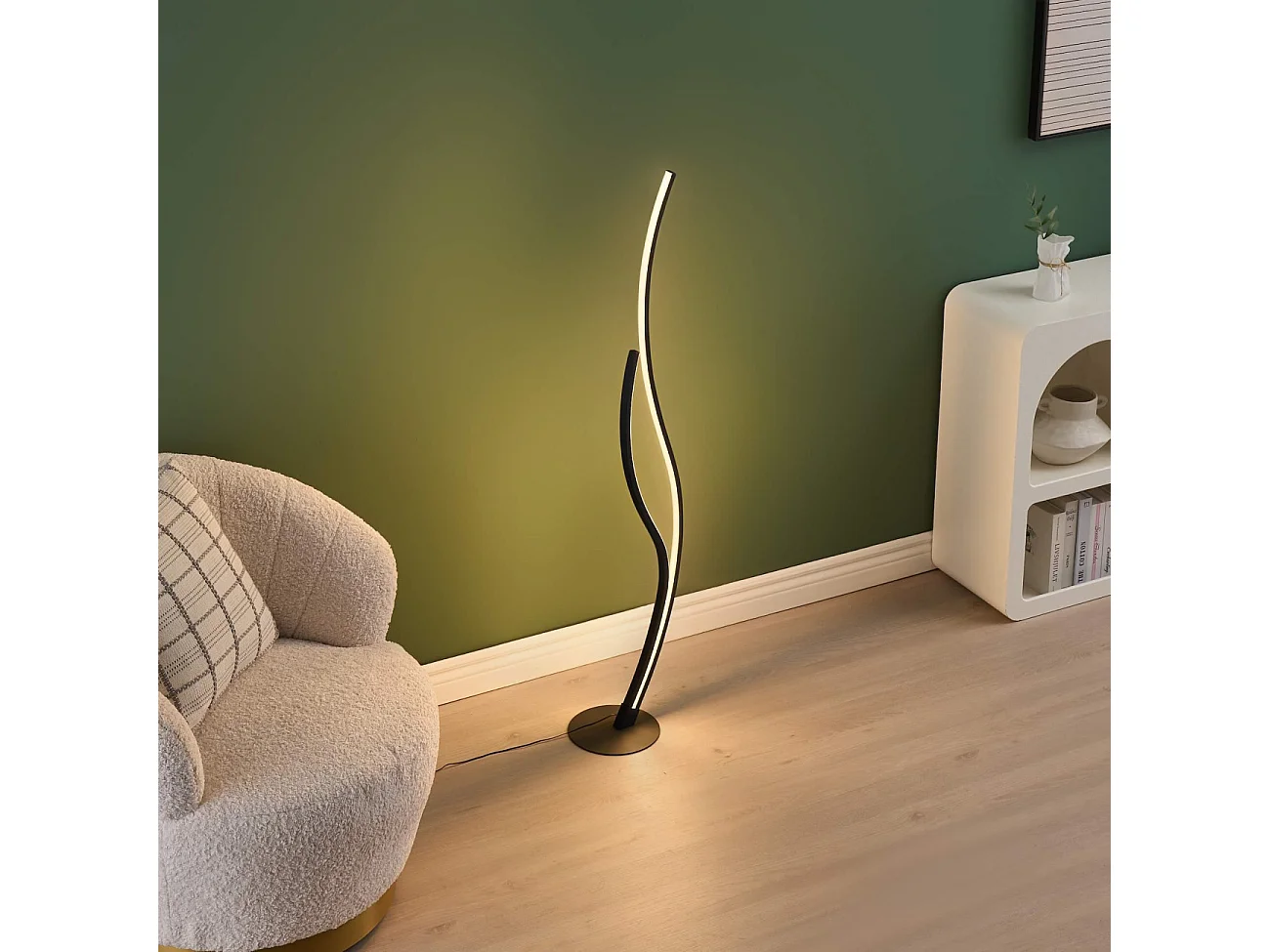 Lampadaire LED noir aux lignes ondulées dimmable - Ysoria
