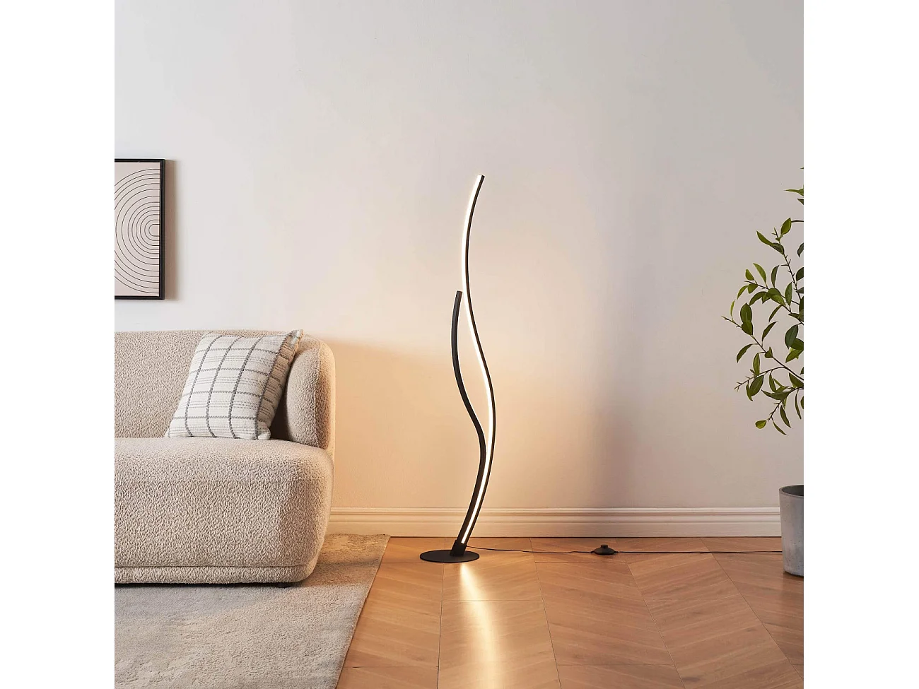 Lampadaire LED noir aux lignes ondulées dimmable - Ysoria