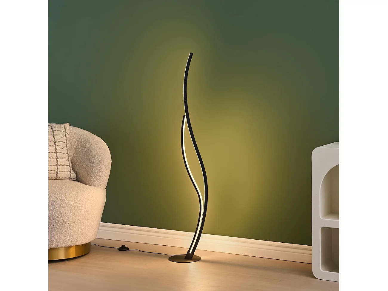 Lampadaire LED noir aux lignes ondulées dimmable - Ysoria