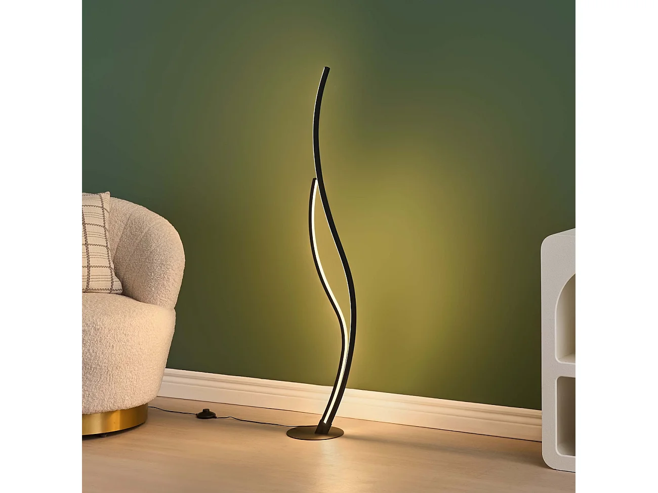 Lampadaire LED noir aux lignes ondulées dimmable - Ysoria