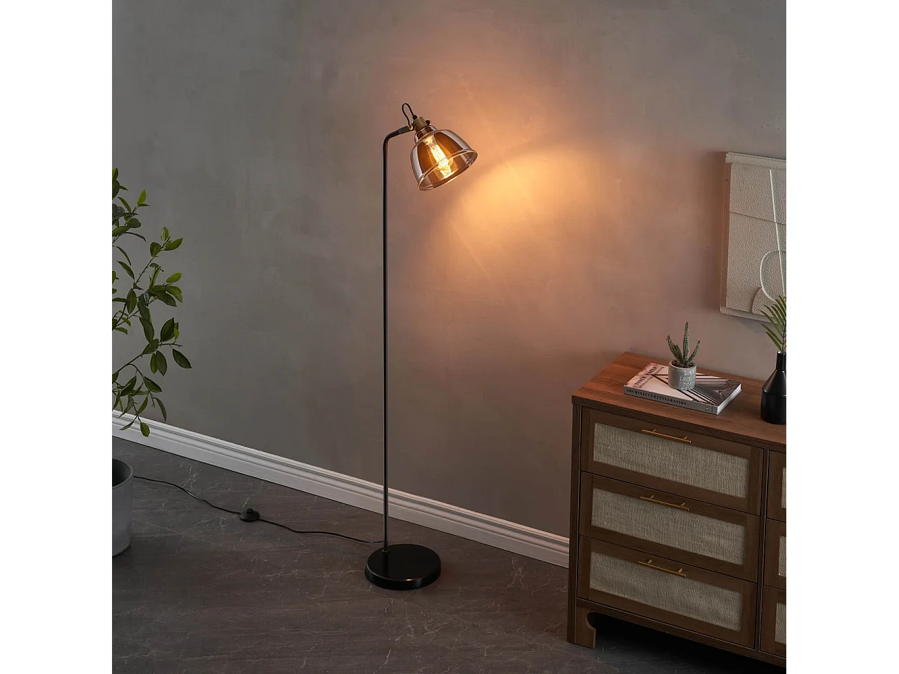 Lampadaire industriel noir verre fumé style atelier vintage - Linz