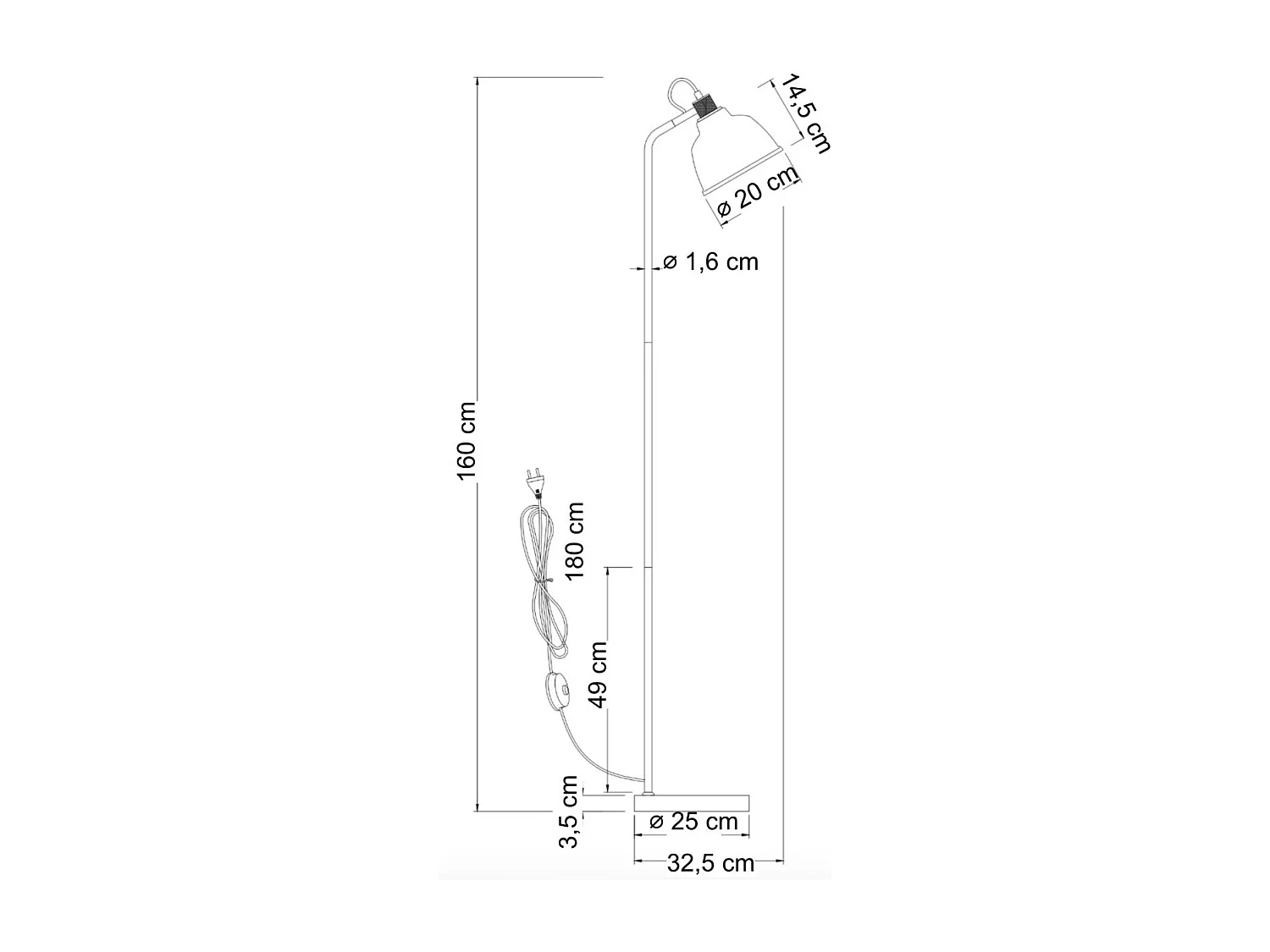 Lampadaire industriel noir verre fumé style atelier vintage - Linz