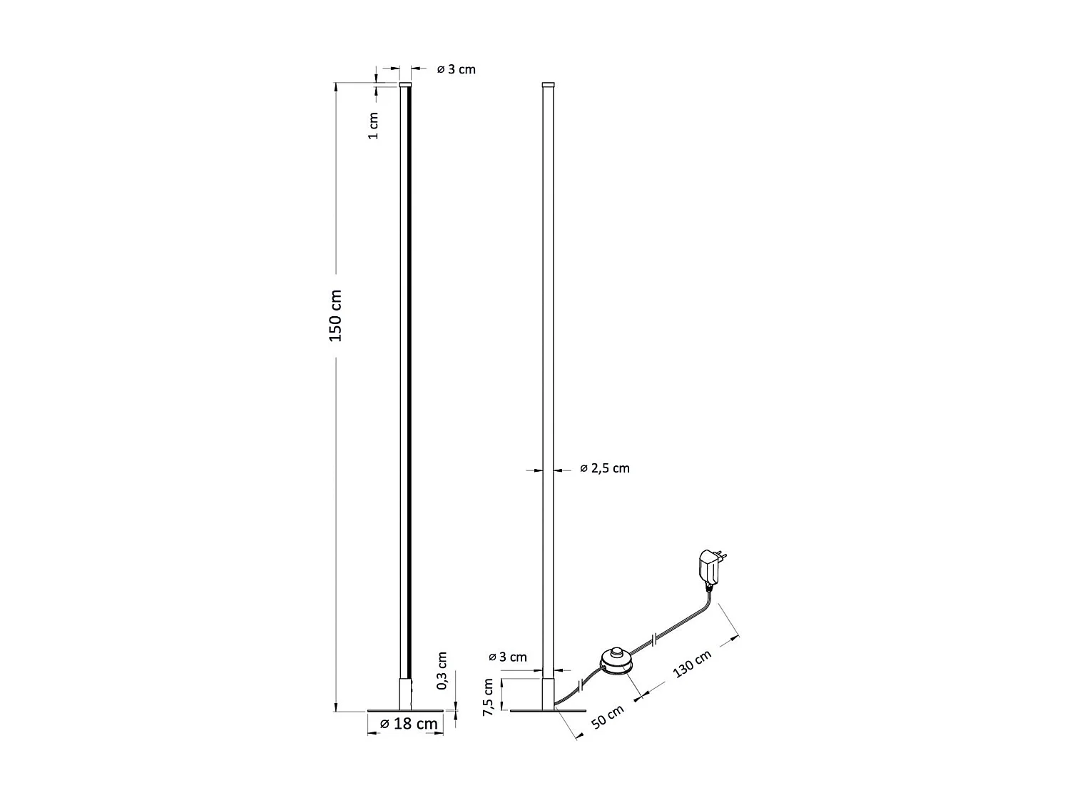 Lampadaire noir design LED minimaliste variateur intégré - Sloane