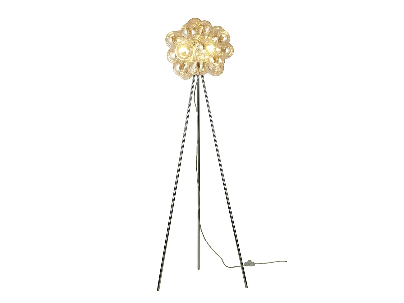 Lampadaire trépied chromé verre ambré ultra décoratif  - Bartali