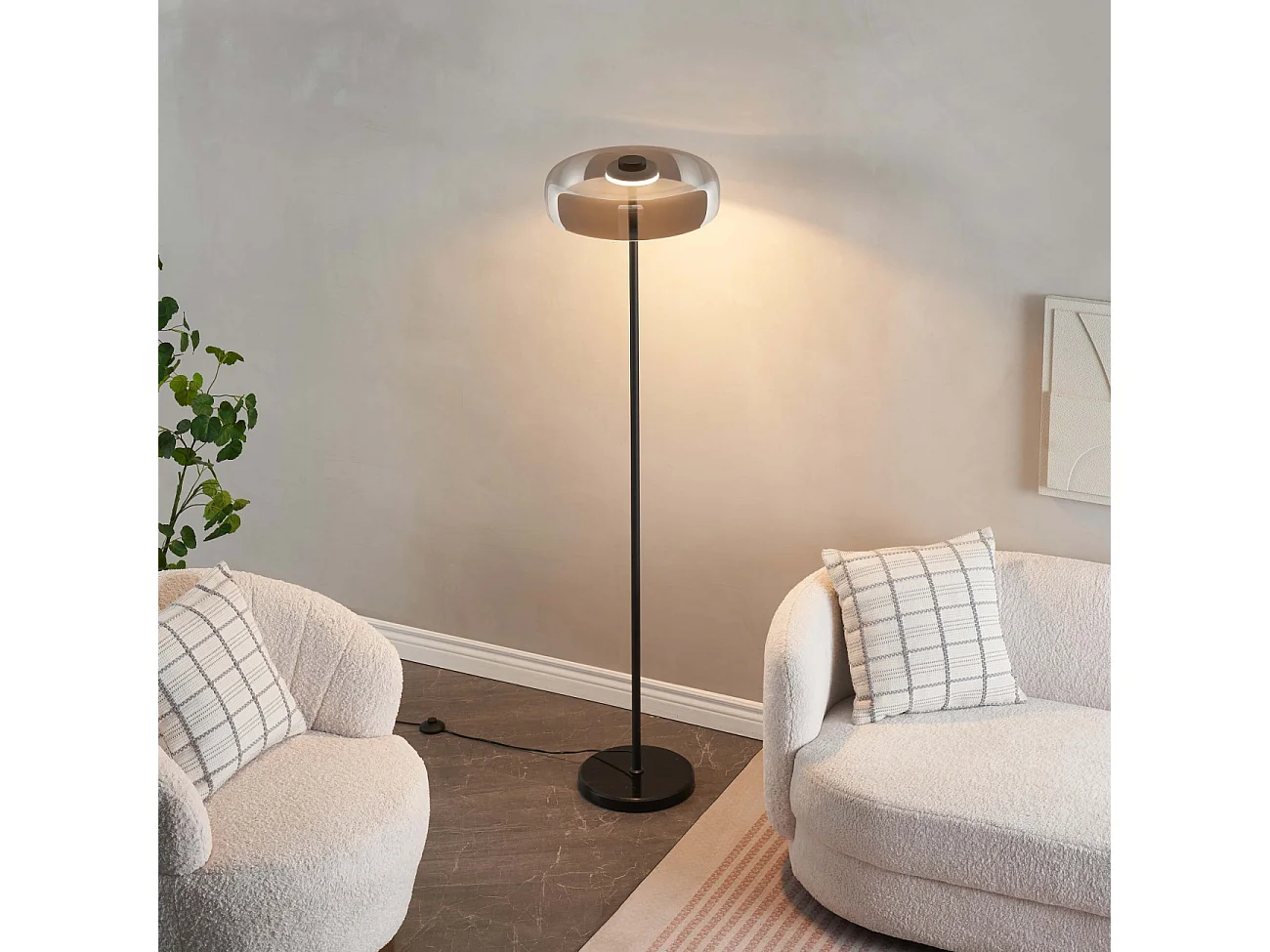 Lampadaire noir verre fumé contemporain 165 cm - Riccardo