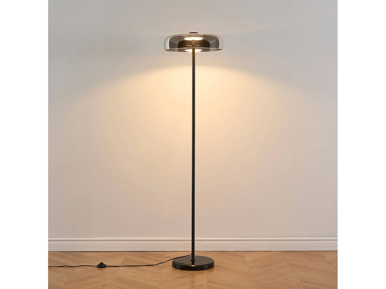 Lampadaire noir verre fumé contemporain 165 cm - Riccardo