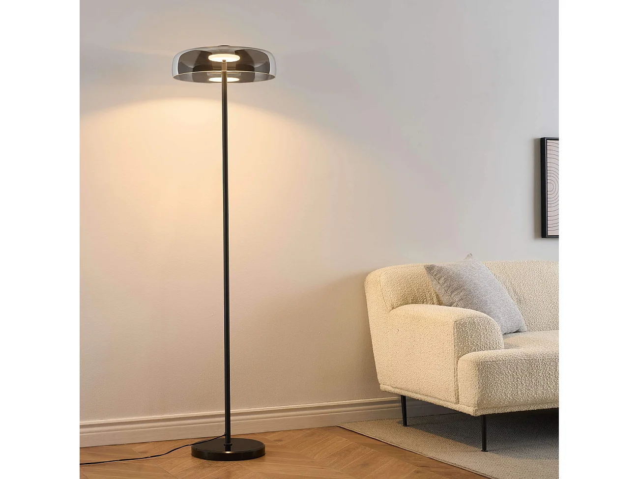 Lampadaire noir verre fumé contemporain 165 cm - Riccardo