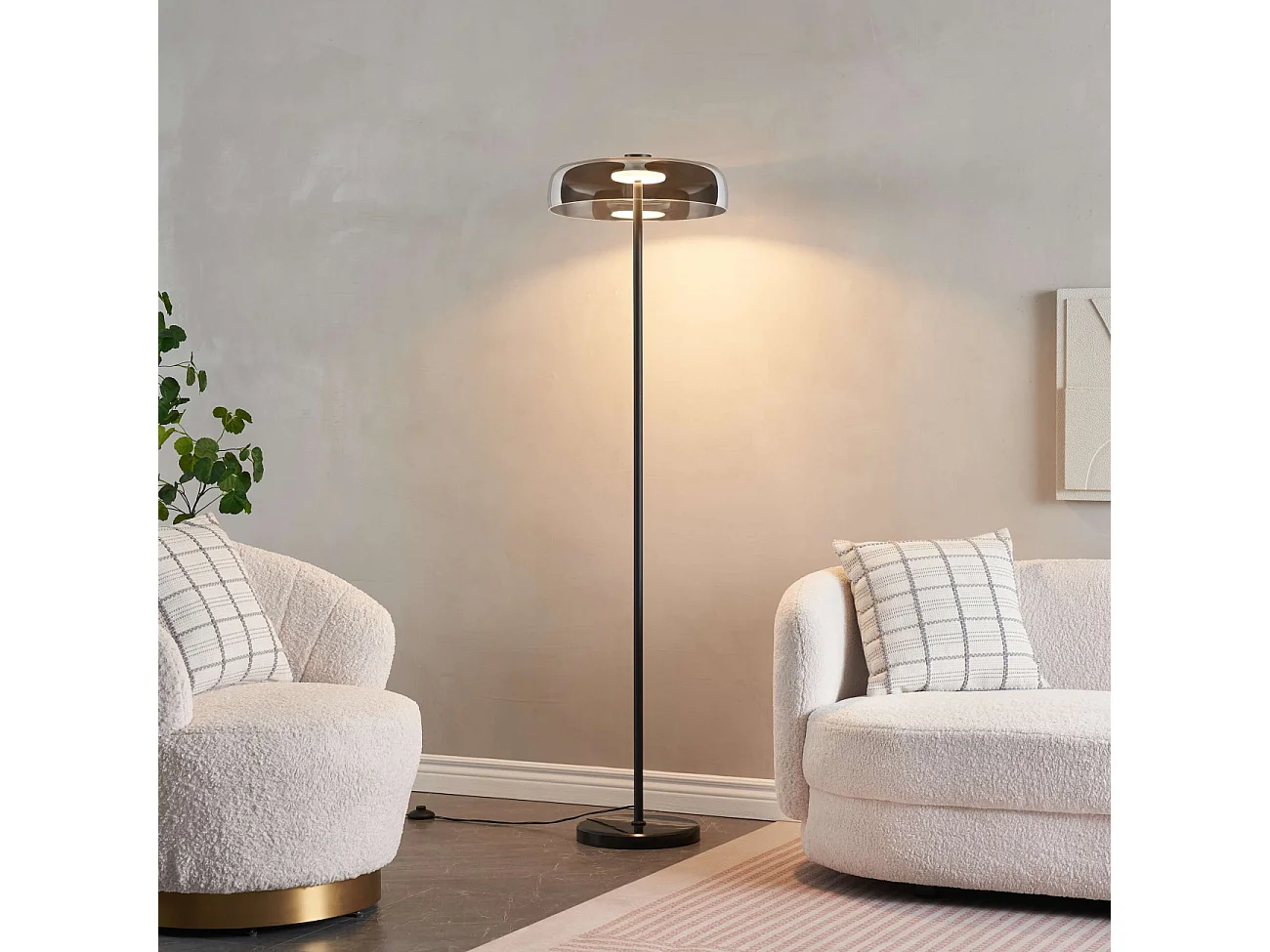 Lampadaire noir verre fumé contemporain 165 cm - Riccardo