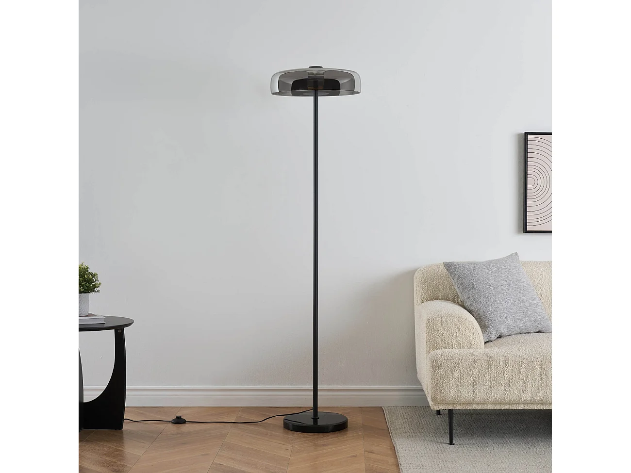 Lampadaire noir verre fumé contemporain 165 cm - Riccardo
