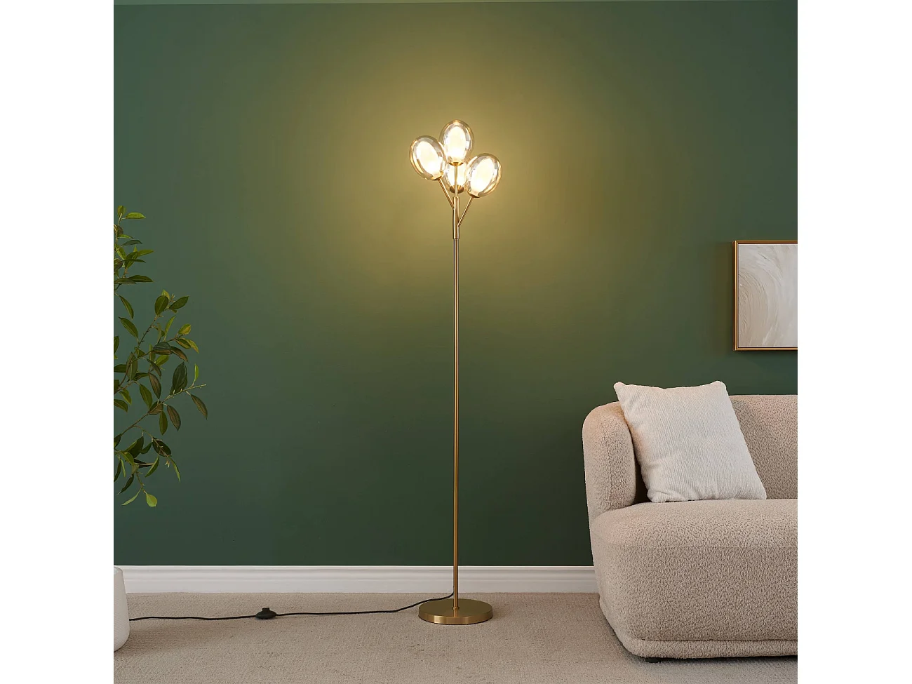 Lampadaire doré grappe de quatre verres doublé 165 cm - Seryn