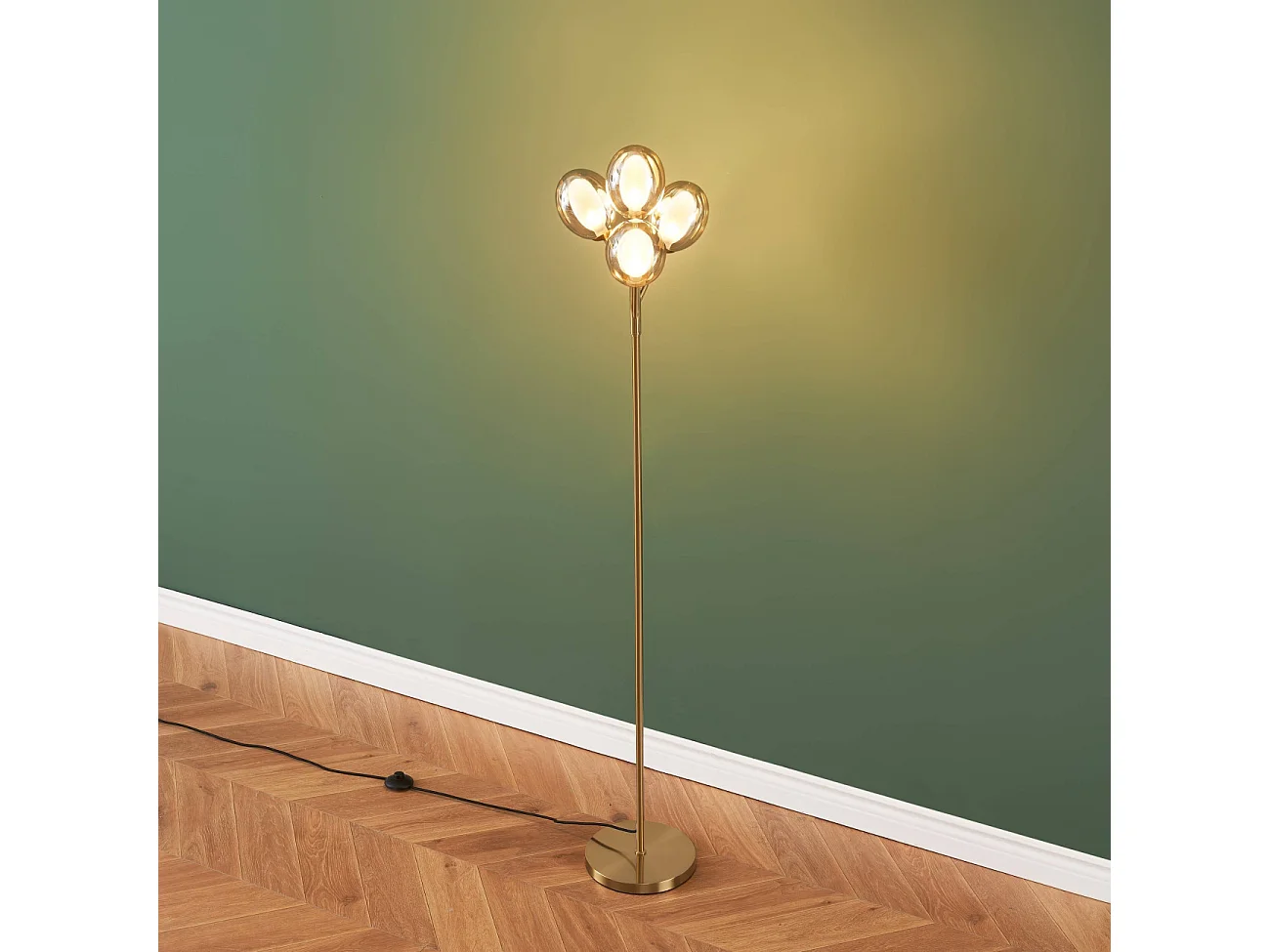 Lampadaire doré grappe de quatre verres doublé 165 cm - Seryn