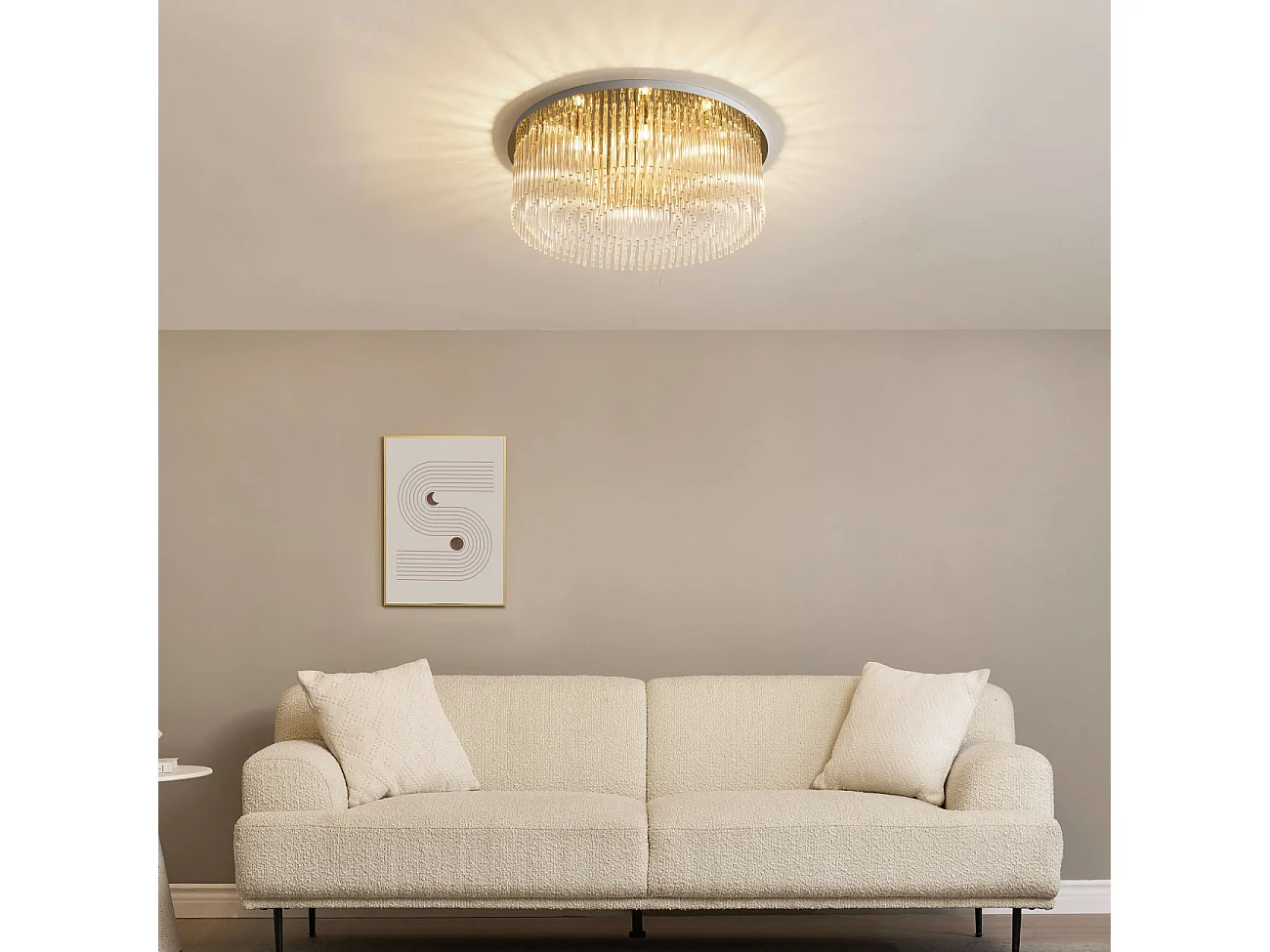 Plafonnier chic doré multi pampille transparentes 62 cm - Sandrilla