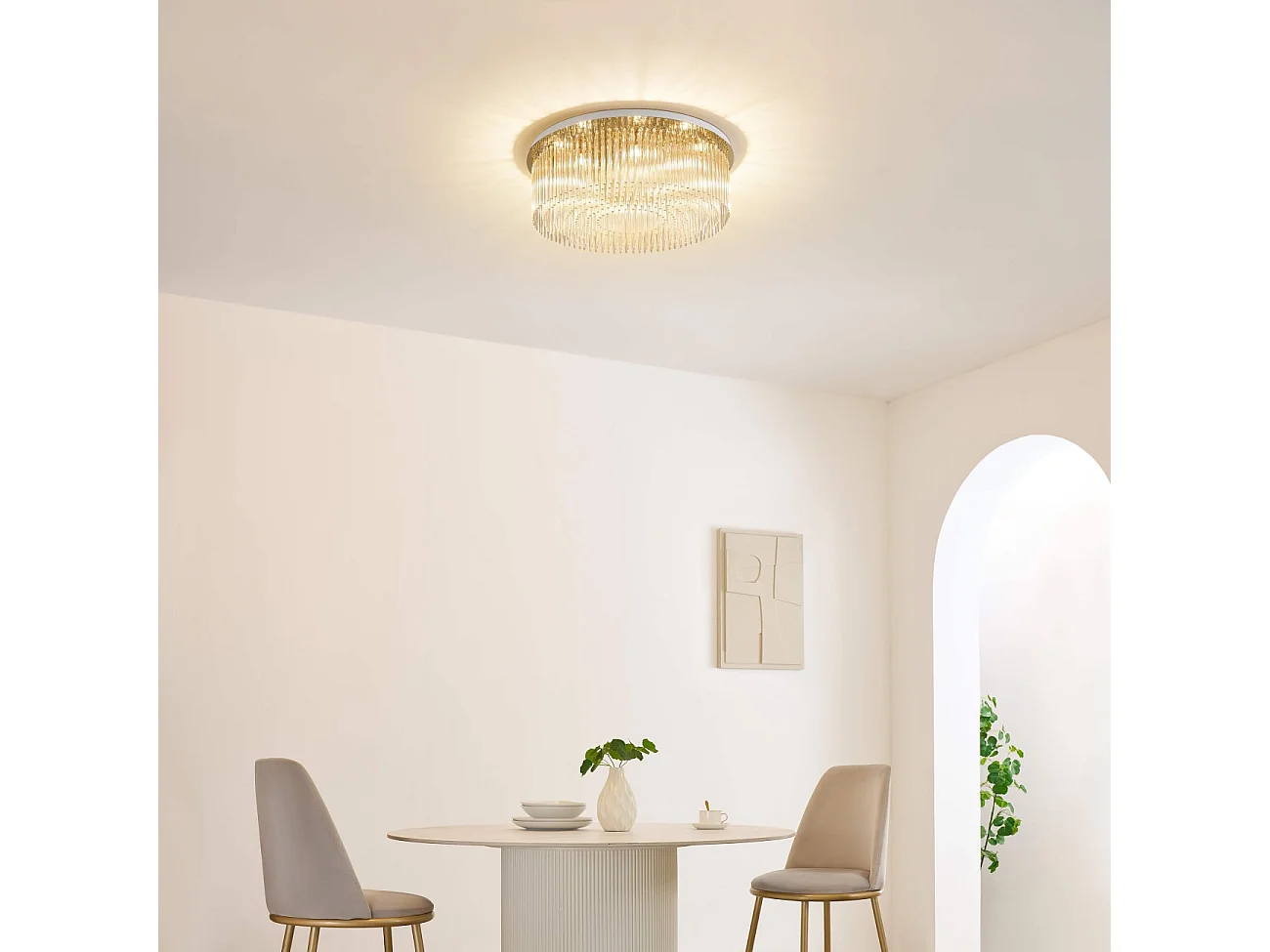 Plafonnier chic doré multi pampille transparentes 62 cm - Sandrilla