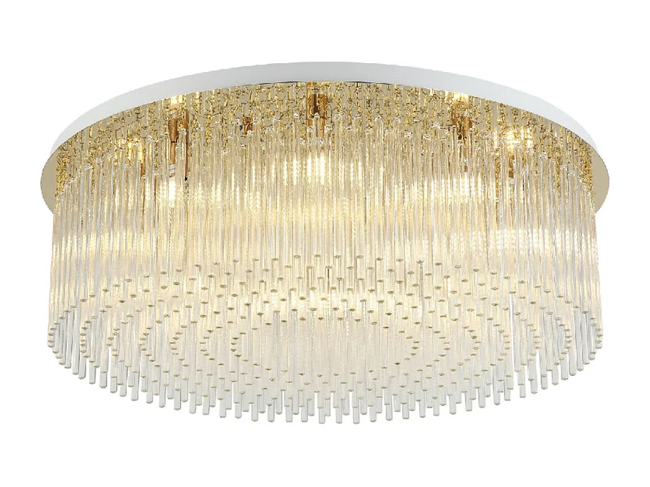 Plafonnier chic doré multi pampille transparentes 62 cm - Sandrilla