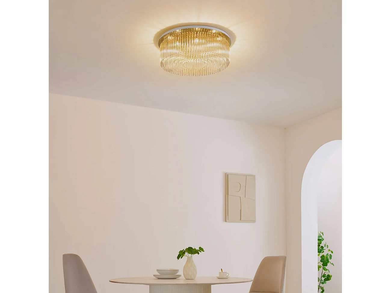 Plafonnier chic doré multi pampille transparentes 62 cm - Sandrilla