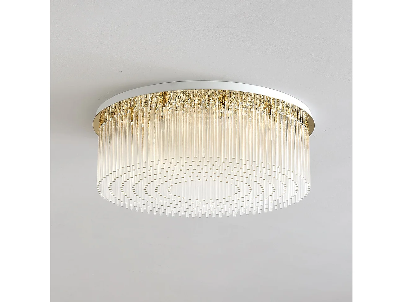 Plafonnier chic doré multi pampille transparentes 62 cm - Sandrilla