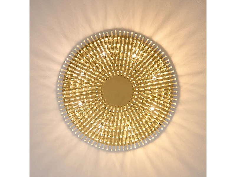 Plafonnier chic doré multi pampille transparentes 62 cm - Sandrilla