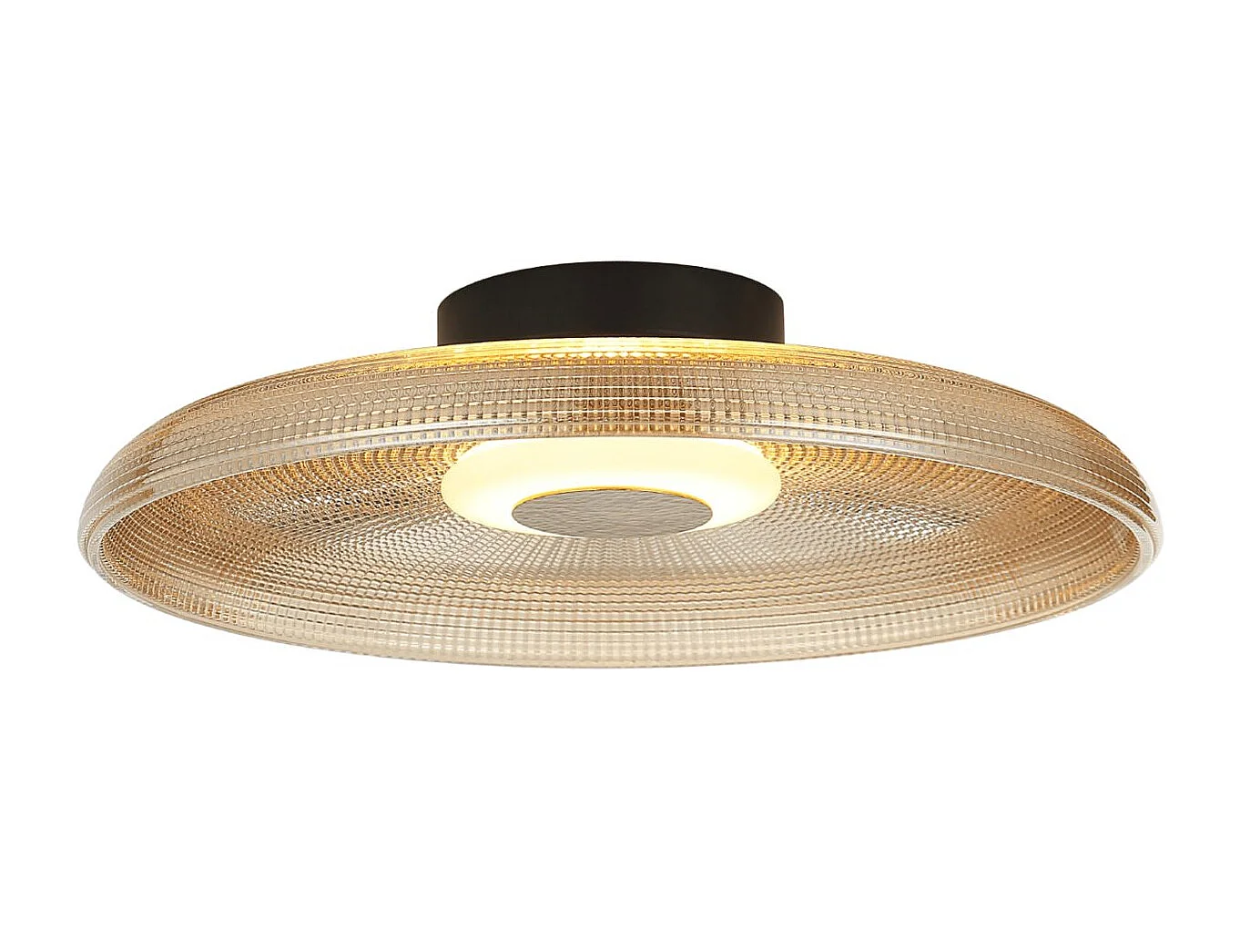 Plafonnier ou applique LED rond moderne verre ambré texturé et base noire - Ossara