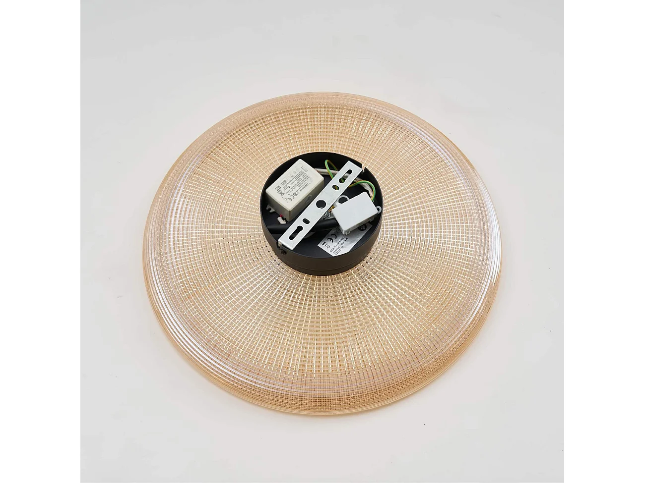 Plafonnier ou applique LED rond moderne verre ambré texturé et base noire - Ossara