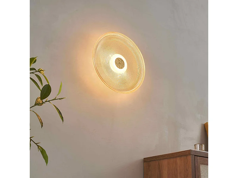 Plafonnier ou applique LED rond moderne verre ambré texturé et base noire - Ossara