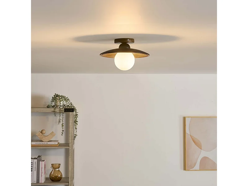 Éclairage moderne en bois de noyer et verre blanc - Thalan