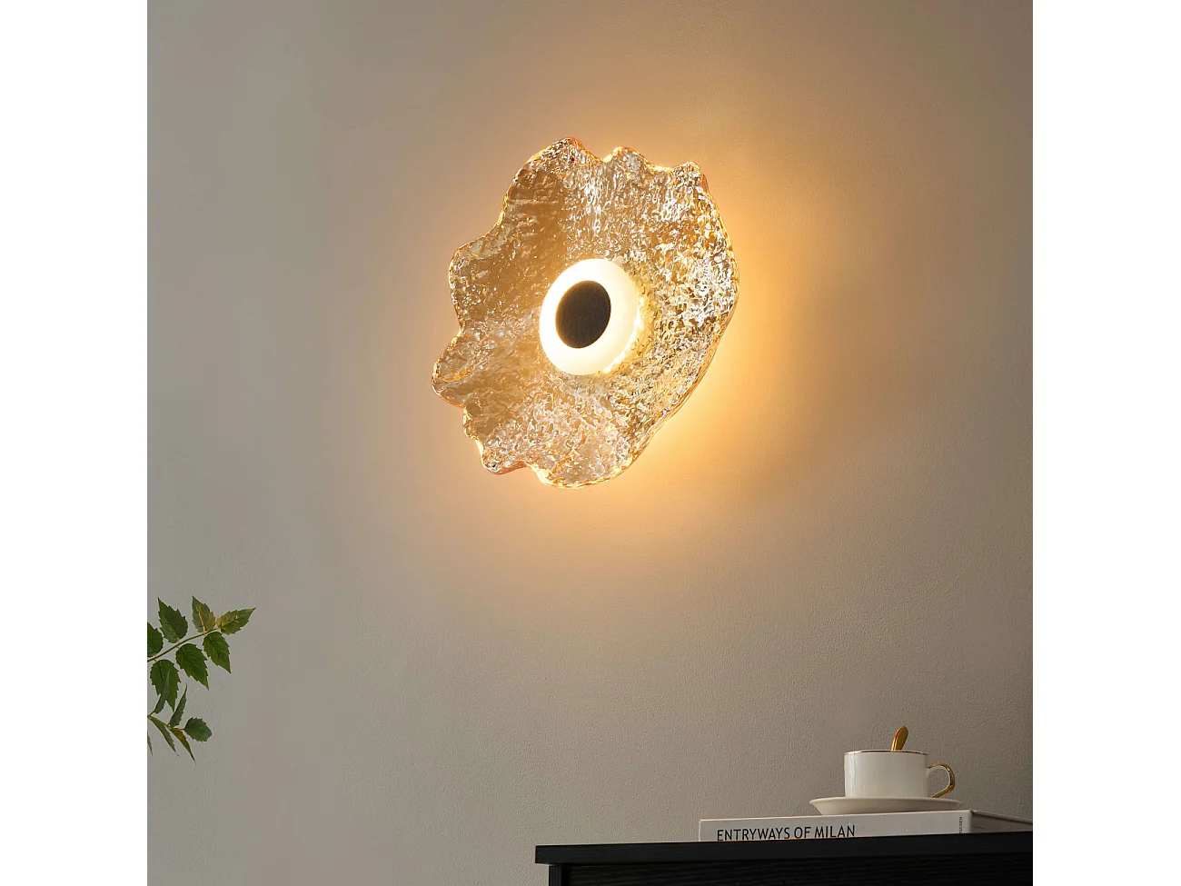 Plafonnier ou applique LED en verre ambré forme ondulée - Lioria