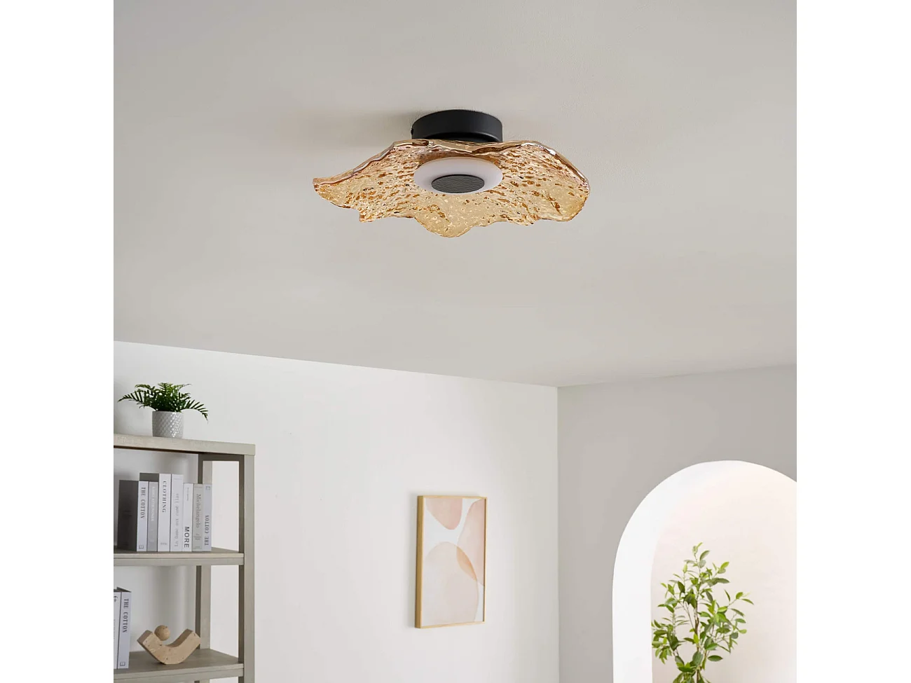 Plafonnier ou applique LED en verre ambré forme ondulée - Lioria