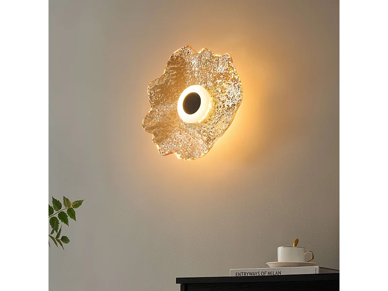 Plafonnier ou applique LED en verre ambré forme ondulée - Lioria