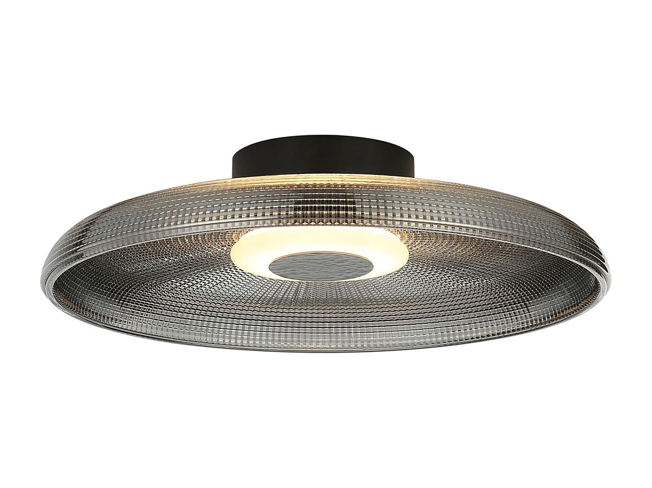 Plafonnier ou applique ronde LED verre fumé texturé et base noire  - Ossara