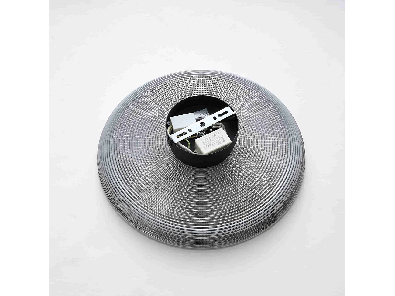 Plafonnier ou applique ronde LED verre fumé texturé et base noire  - Ossara