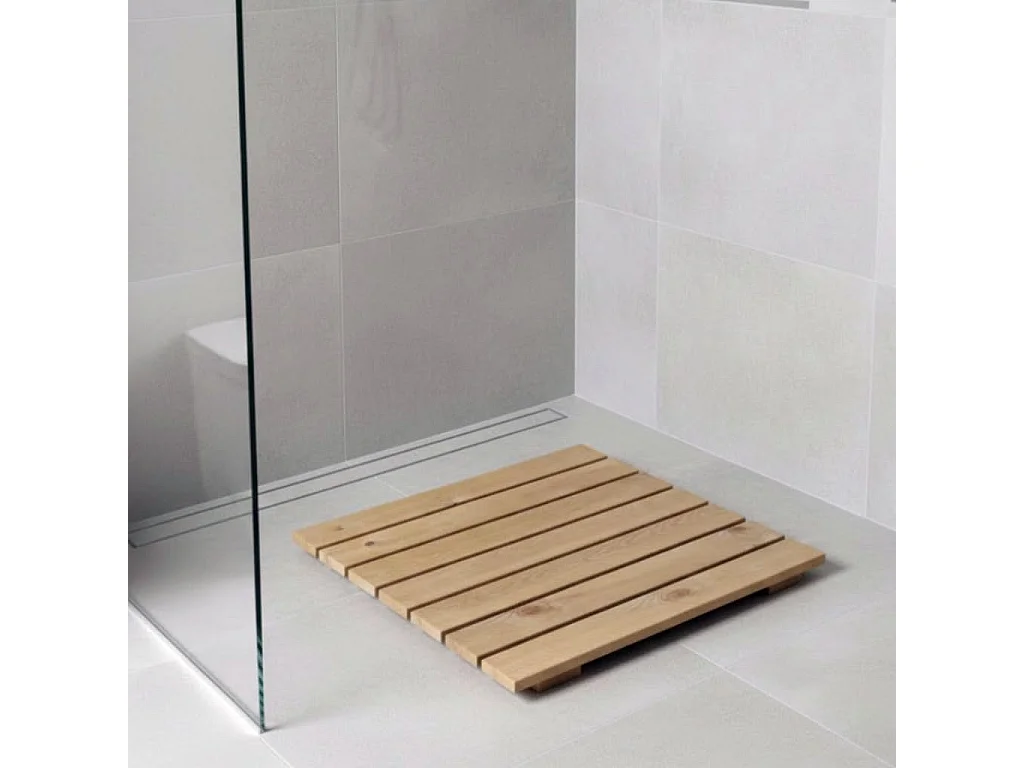 Pedana Doccia Antiscivolo 60x60 cm, in Legno Massello di Pino - Finitura Rovere Chiaro