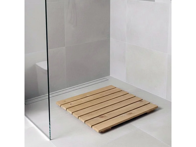 Pedana Doccia Antiscivolo 60x60 cm, in Legno Massello di Pino - Finitura Rovere Chiaro