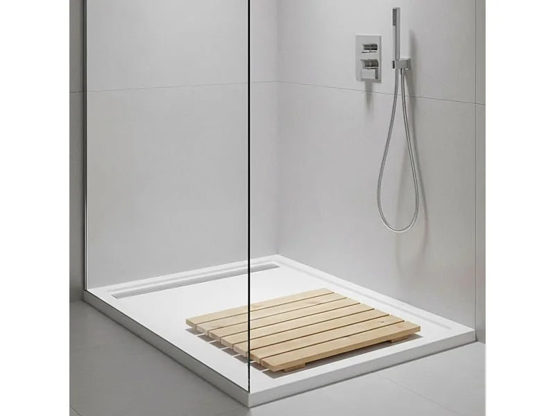 Pedana Doccia Antiscivolo 70x70 cm, in Legno Massello di Pino - Finitura Rovere Chiaro