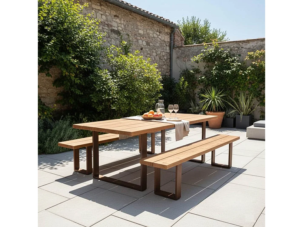 Tavolo in Legno Termowood e Acciaio Corten da Esterno/Interno