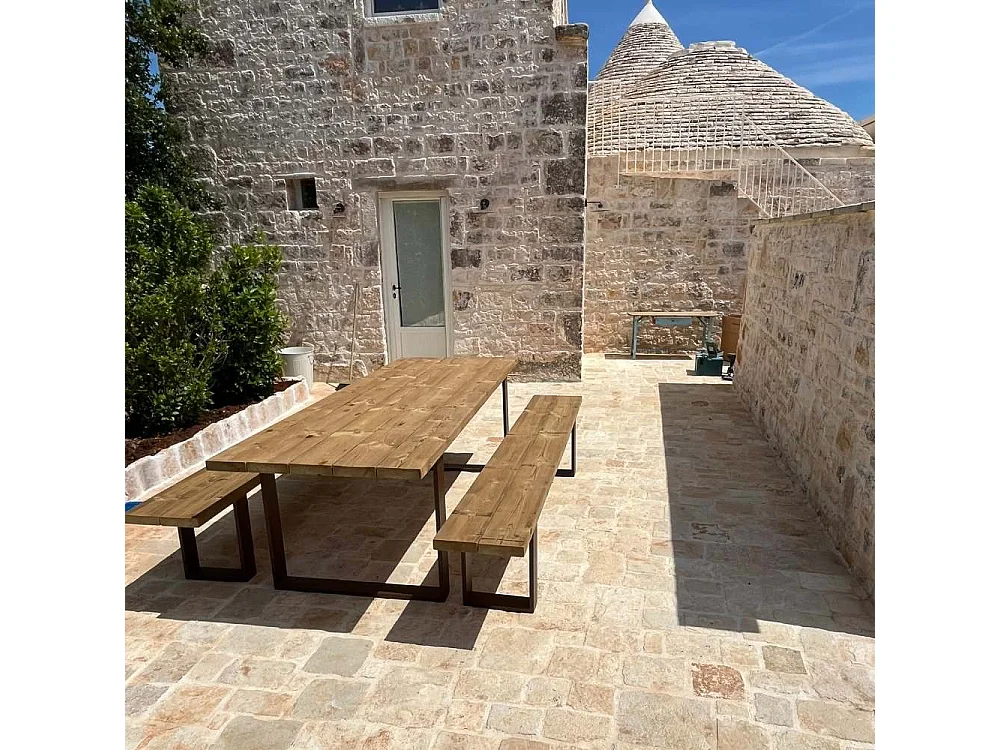 Tavolo in Legno Termowood e Acciaio Corten da Esterno/Interno