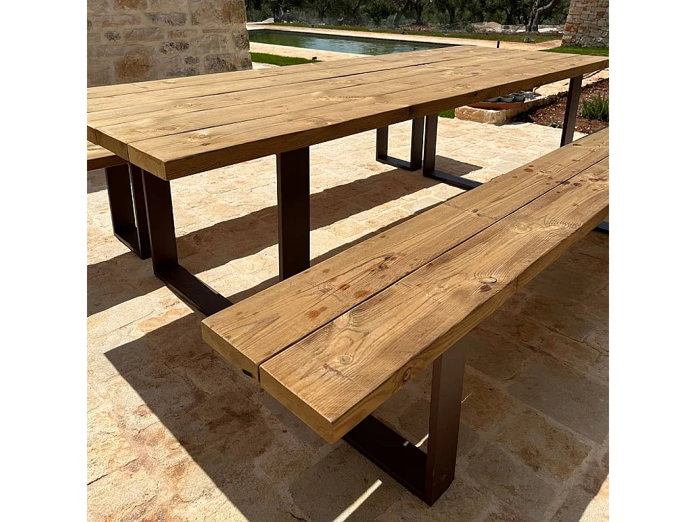 Tavolo in Legno Termowood e Acciaio Corten da Esterno/Interno