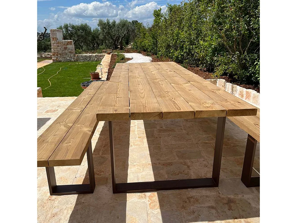 Tavolo in Legno Termowood e Acciaio Corten da Esterno/Interno