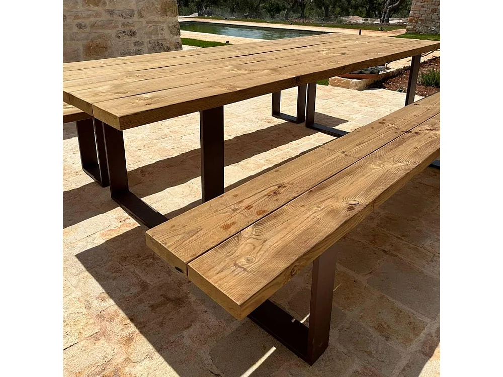 Tavolo in Legno Termowood e Acciaio Corten da Esterno/Interno