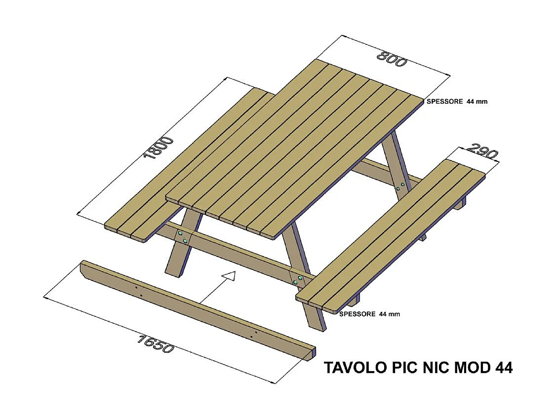Tavolo Picnic in Legno 44 mm Professionale 180x165 cm