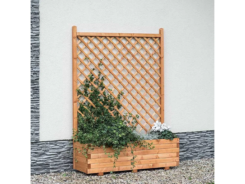 Fioriera con Grigliato in Legno, 119x39xh168 cm, Impregnata