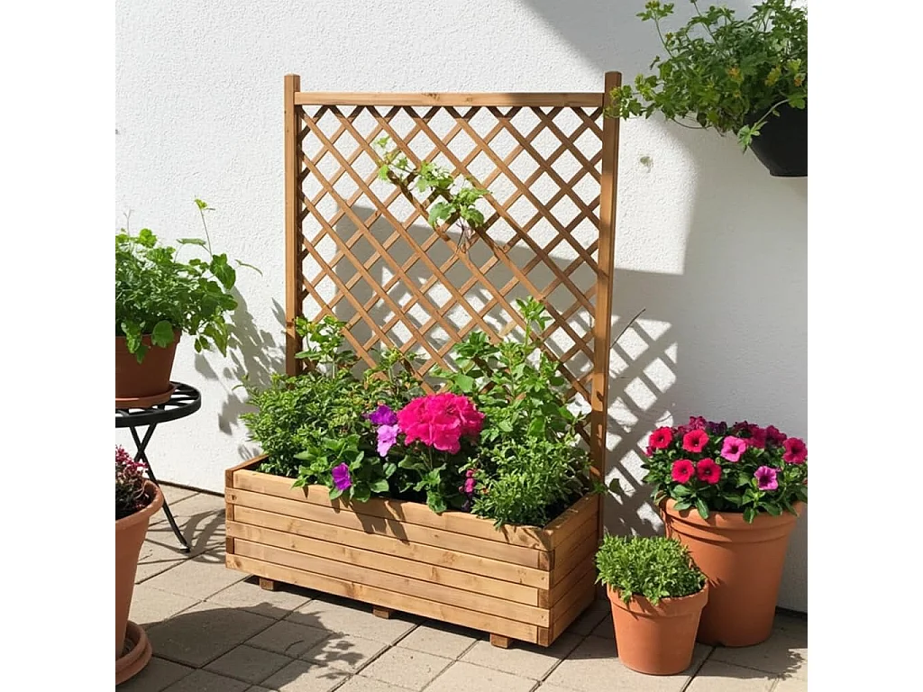 Fioriera con Grigliato in Legno, 119x39xh168 cm, Impregnata