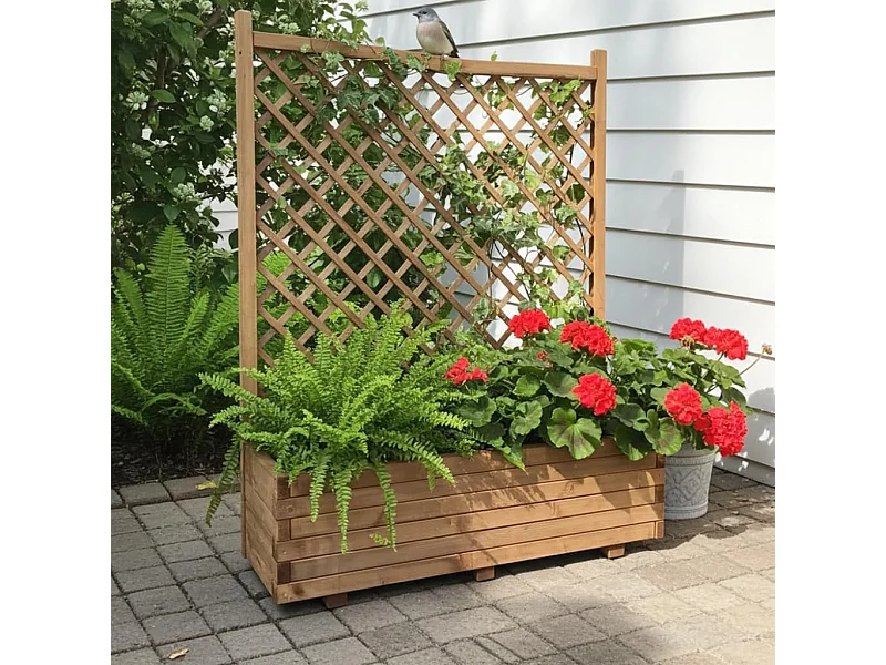 Fioriera con Grigliato in Legno, 119x39xh168 cm, Impregnata