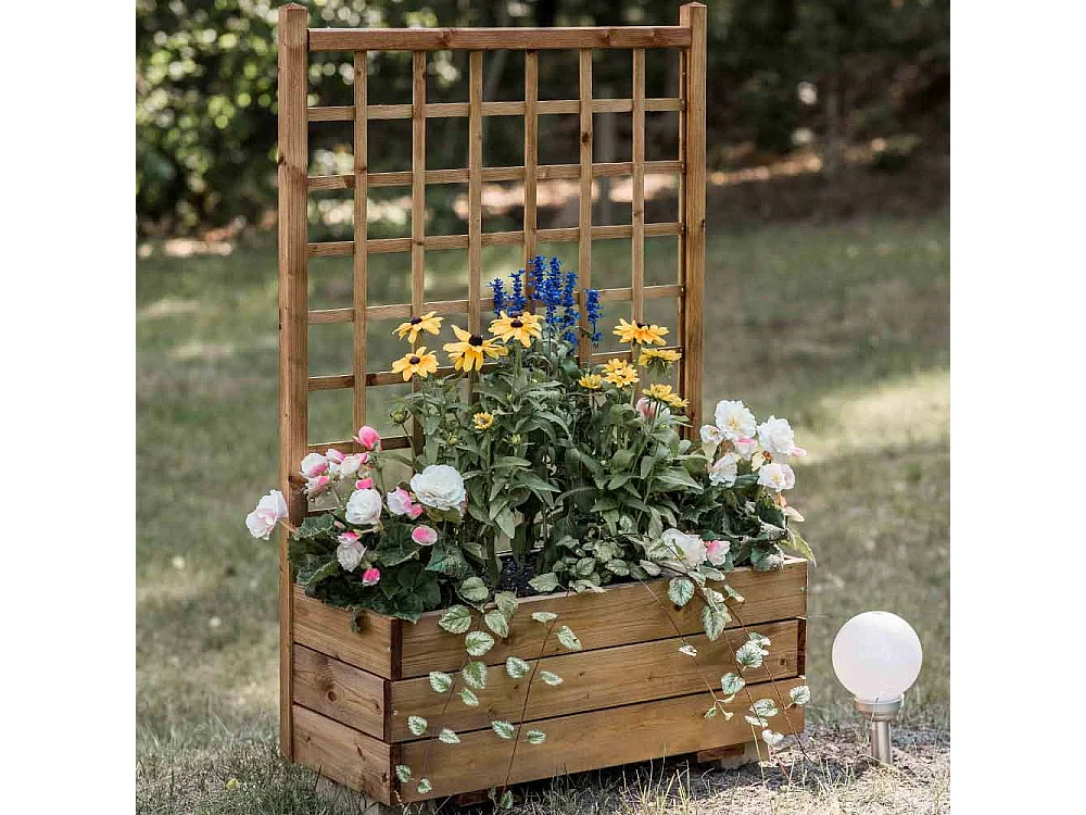 Fioriera con Grigliato in Legno, 80x32x120h